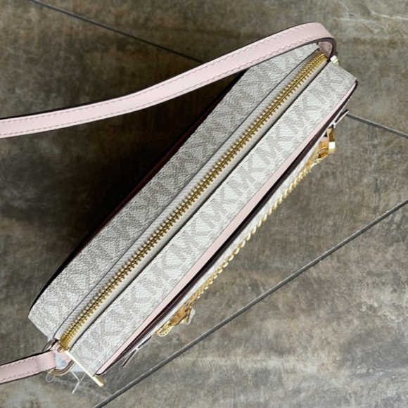 Michael Kors Jet Set Item Large East West Zip Chain Crossbody Powder Blush Multi - Picture 5 of 16